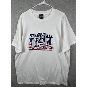 Remember 911 Stand Tall Mens XL White Short Sleeve T-Shirt VTG Made in USA